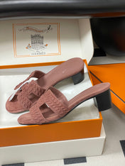 HM 25S ORAN HIGH‑HEEL SANDAL IN PEACHY PINK SUEDE AND LAMBSKIN