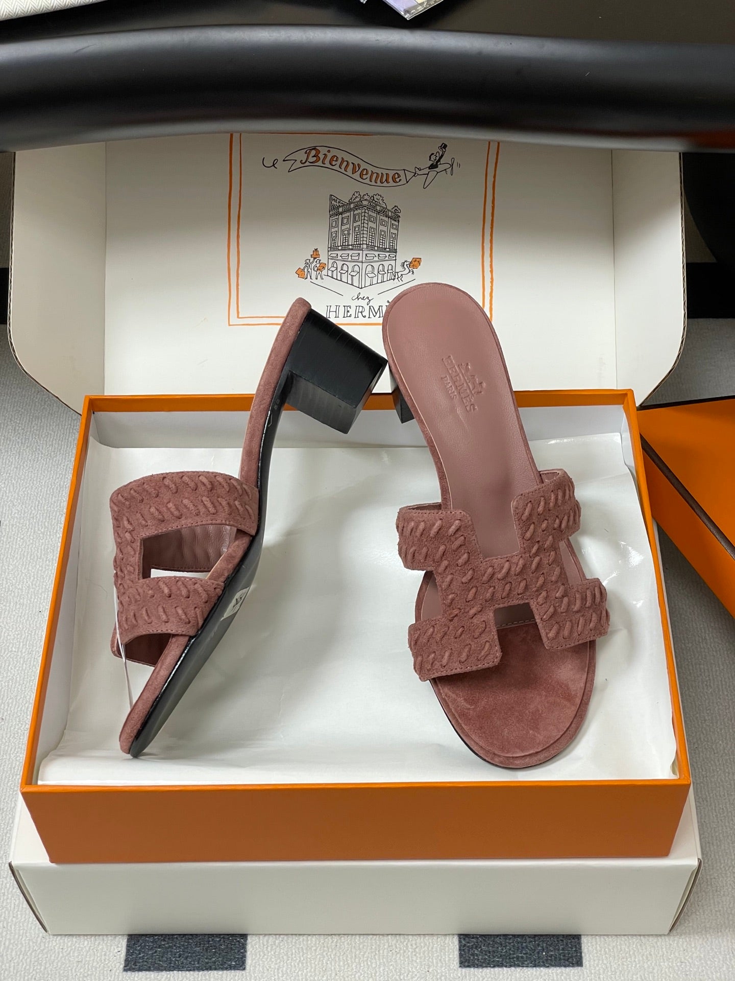 HM 25S ORAN HIGH‑HEEL SANDAL IN PEACHY PINK SUEDE AND LAMBSKIN