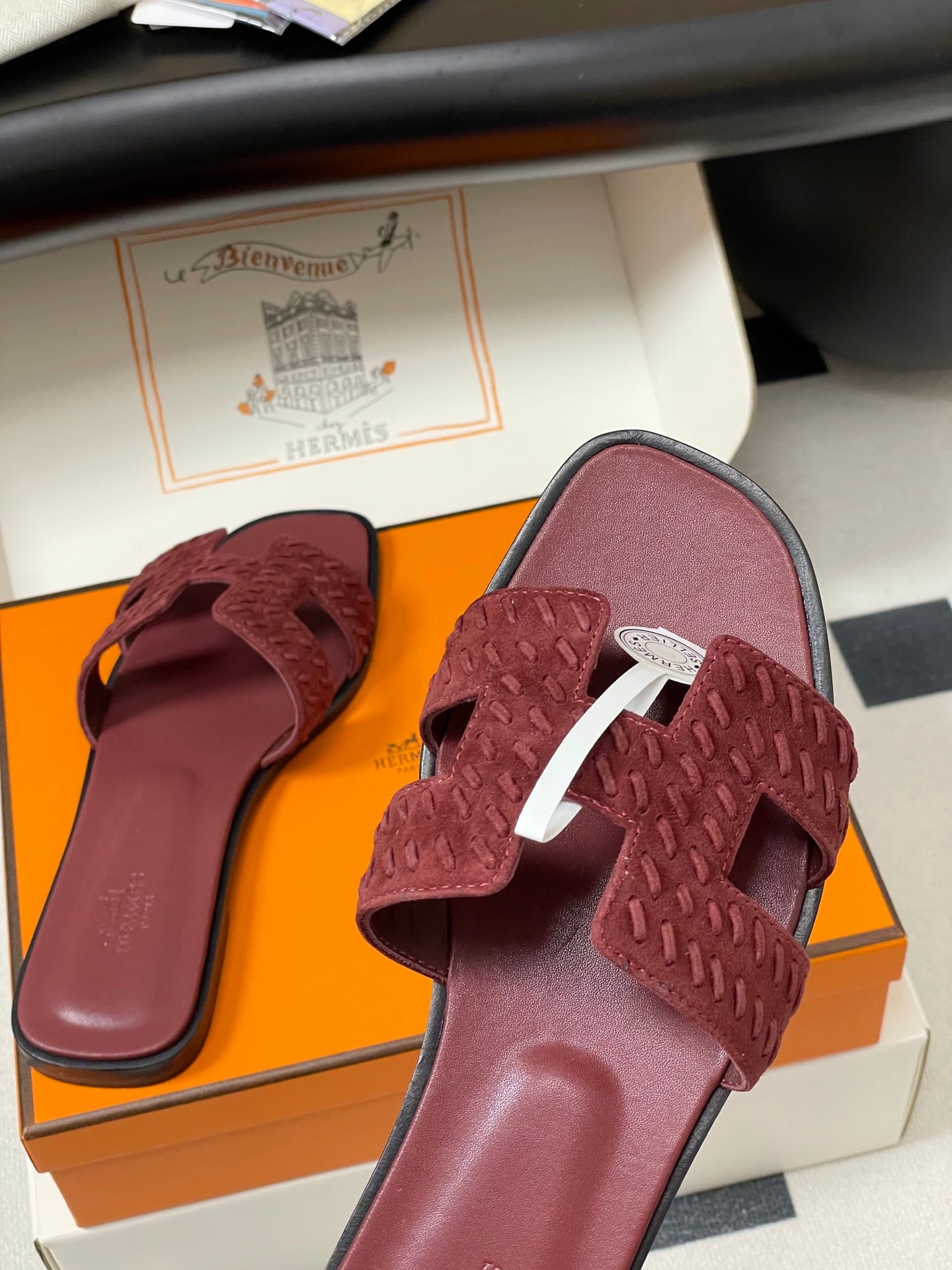 HM 25S ORAN SANDAL IN DARK RED SUEDE AND LAMBSKIN