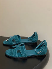 HM 25S SANTORINI SANDAL IN DARK BLUE SUEDE AND LAMBSKIN