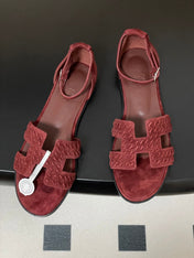 HM 25S SANTORINI SANDAL IN DARK RED SUEDE AND LAMBSKIN