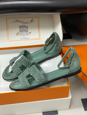 HM 25S SANTORINI SANDAL IN MUTED MINT GREEN SUEDE AND LAMBSKIN