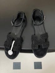 HM 25S SANTORINI SANDAL IN BLACK SUEDE AND LAMBSKIN