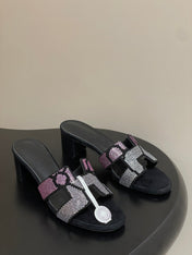 HM 25S ORAN HIGH‑HEEL SANDAL 50 MM IN BLACK LAMBSKIN WITH WHITE MIX PINK STONE DETAILS
