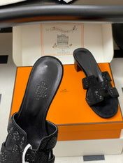 HM 25S ORAN HIGH‑HEEL SANDAL 50 MM IN BLACK LAMBSKIN WITH STONE DETAILS