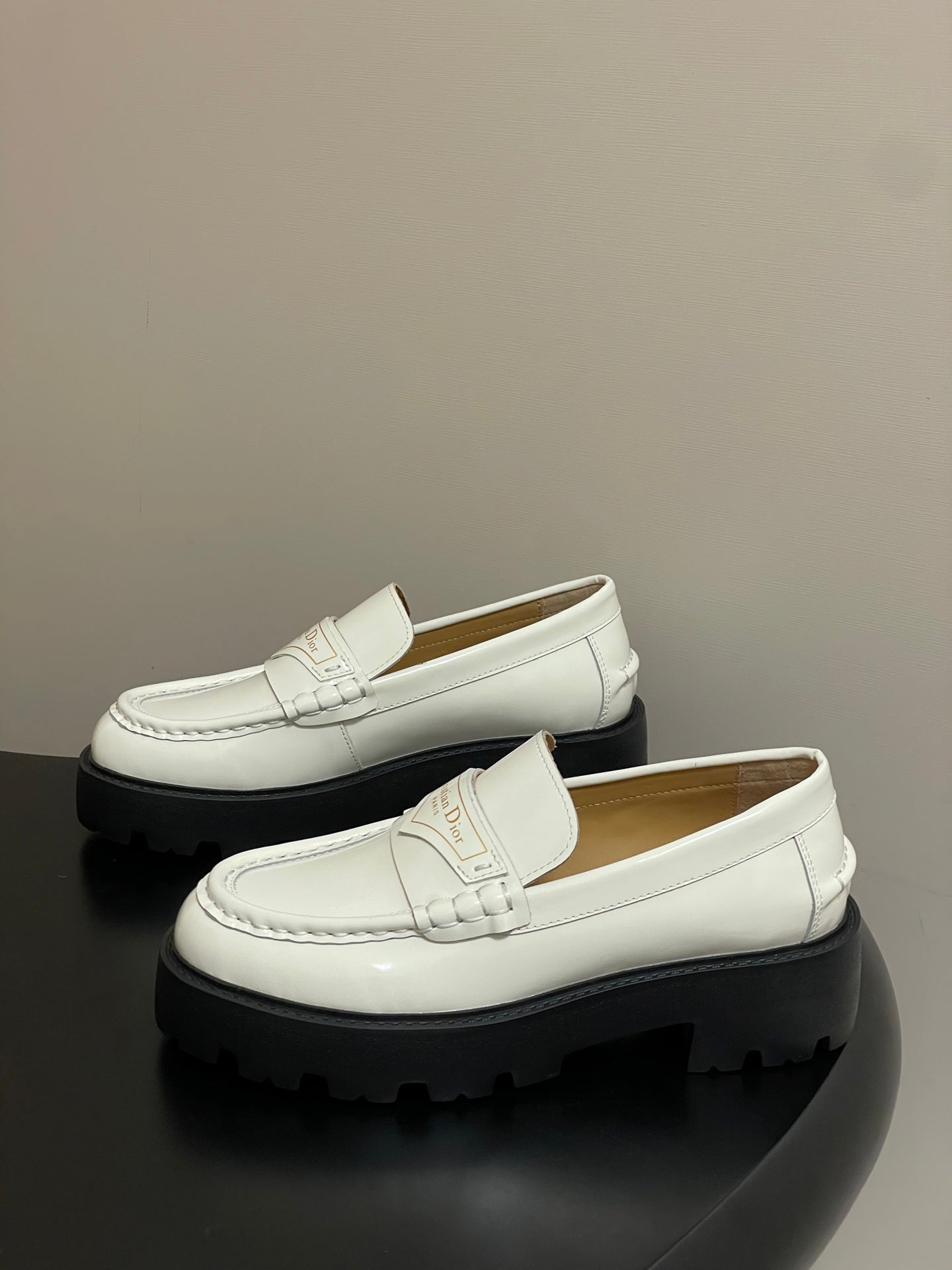 DIOR 25S BOY PLATFORM LOAFERS IN CREAM WHITE LAMBSKIN