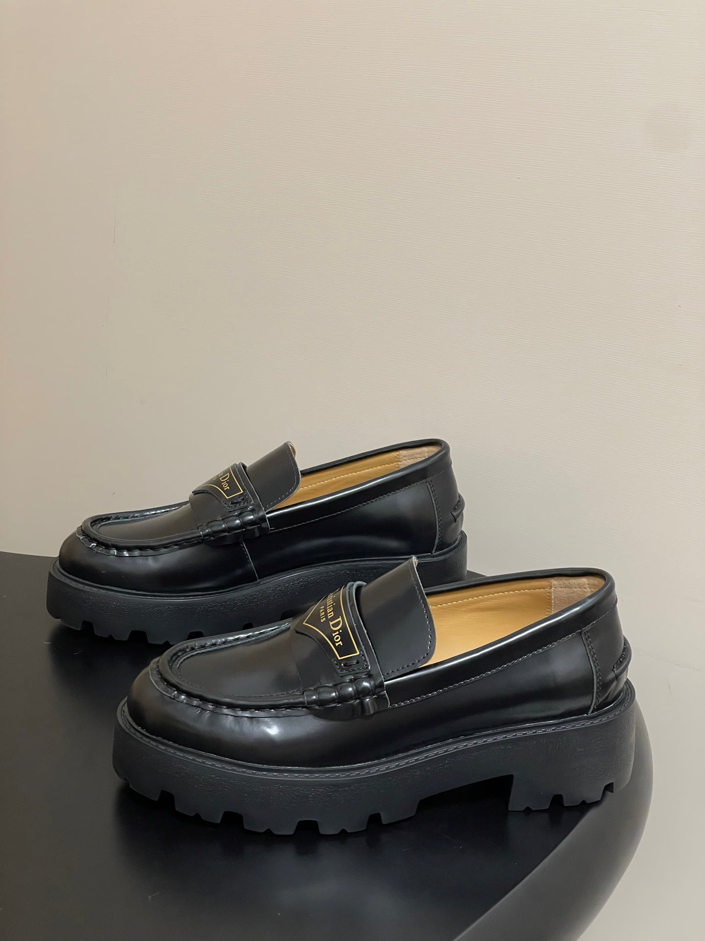 DIOR 25S BOY PLATFORM LOAFERS IN BLACK LAMBSKIN