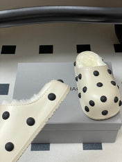 BALENCIAGA 25S FUR-LINED MULES IN WHITE FAUX LEATHER