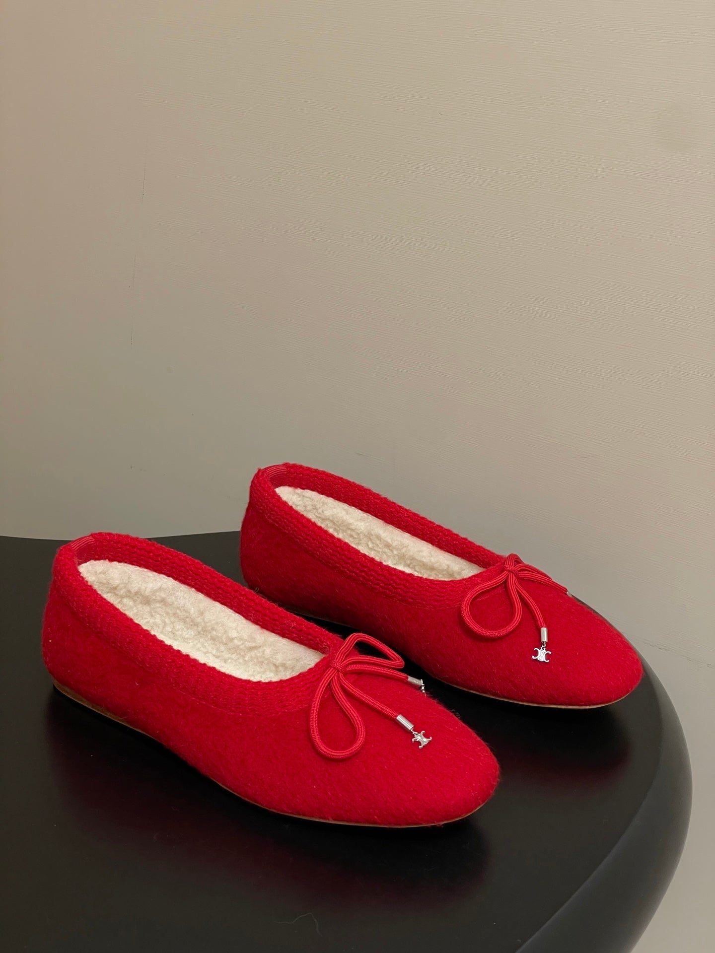 CELINE 26S BALLET FLATS IN RED WOOL WITH BOW STYLE 3