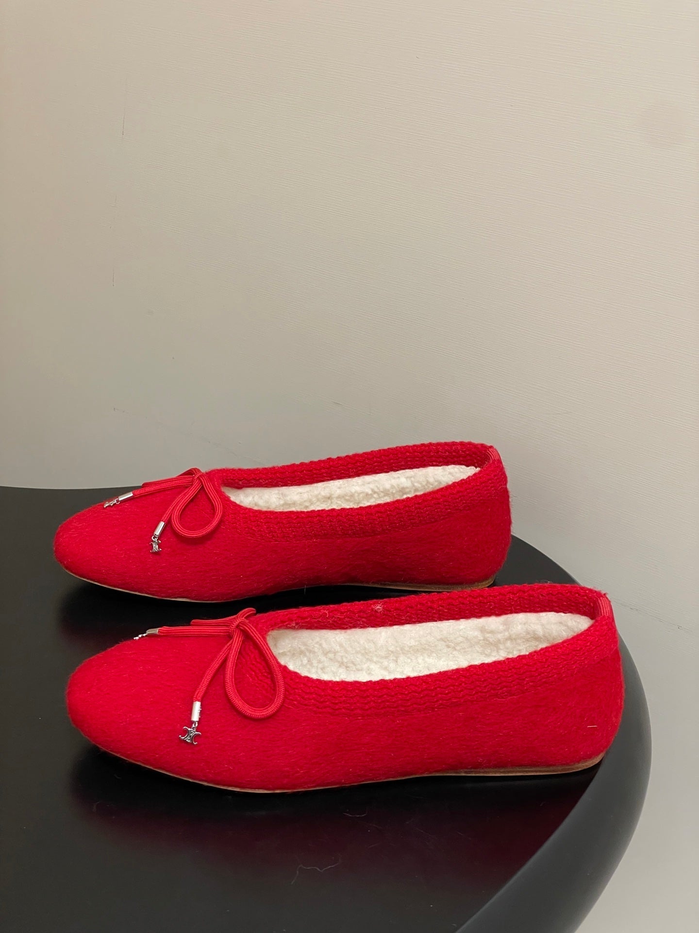CELINE 26S BALLET FLATS IN RED WOOL WITH BOW STYLE 3