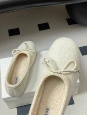 CELINE 26S BALLET FLATS IN WHITE WOOL WITH BOW STYLE 2