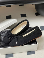 CELINE 26S BALLET FLATS IN BLACK WOOL WITH BOW STYLE 1