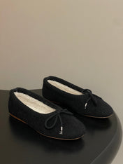 CELINE 26S BALLET FLATS IN BLACK WOOL WITH BOW STYLE 1