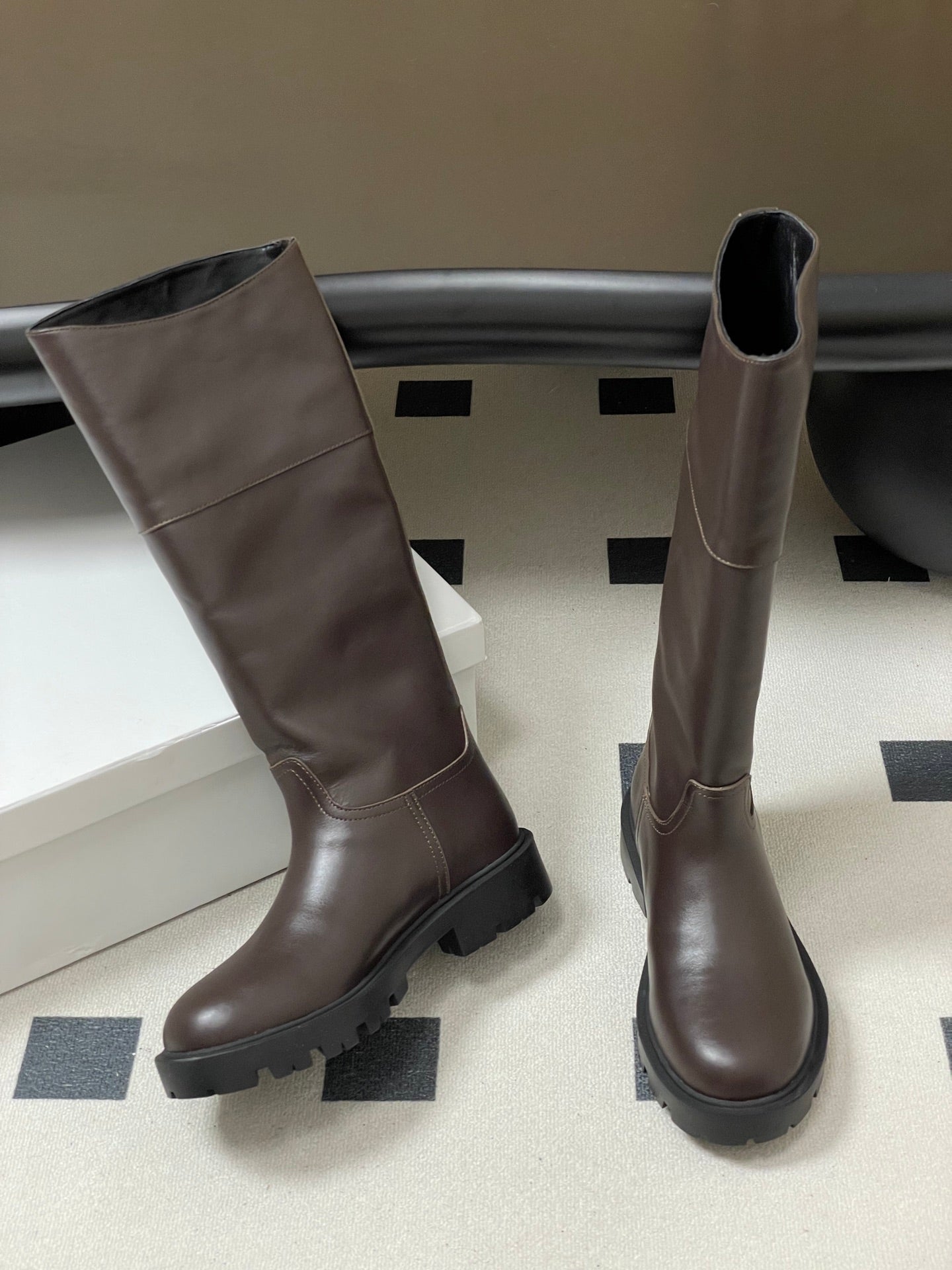 CELINE 26S MARGARET HIGH BOOTS IN DARK BROWN CALFSKIN