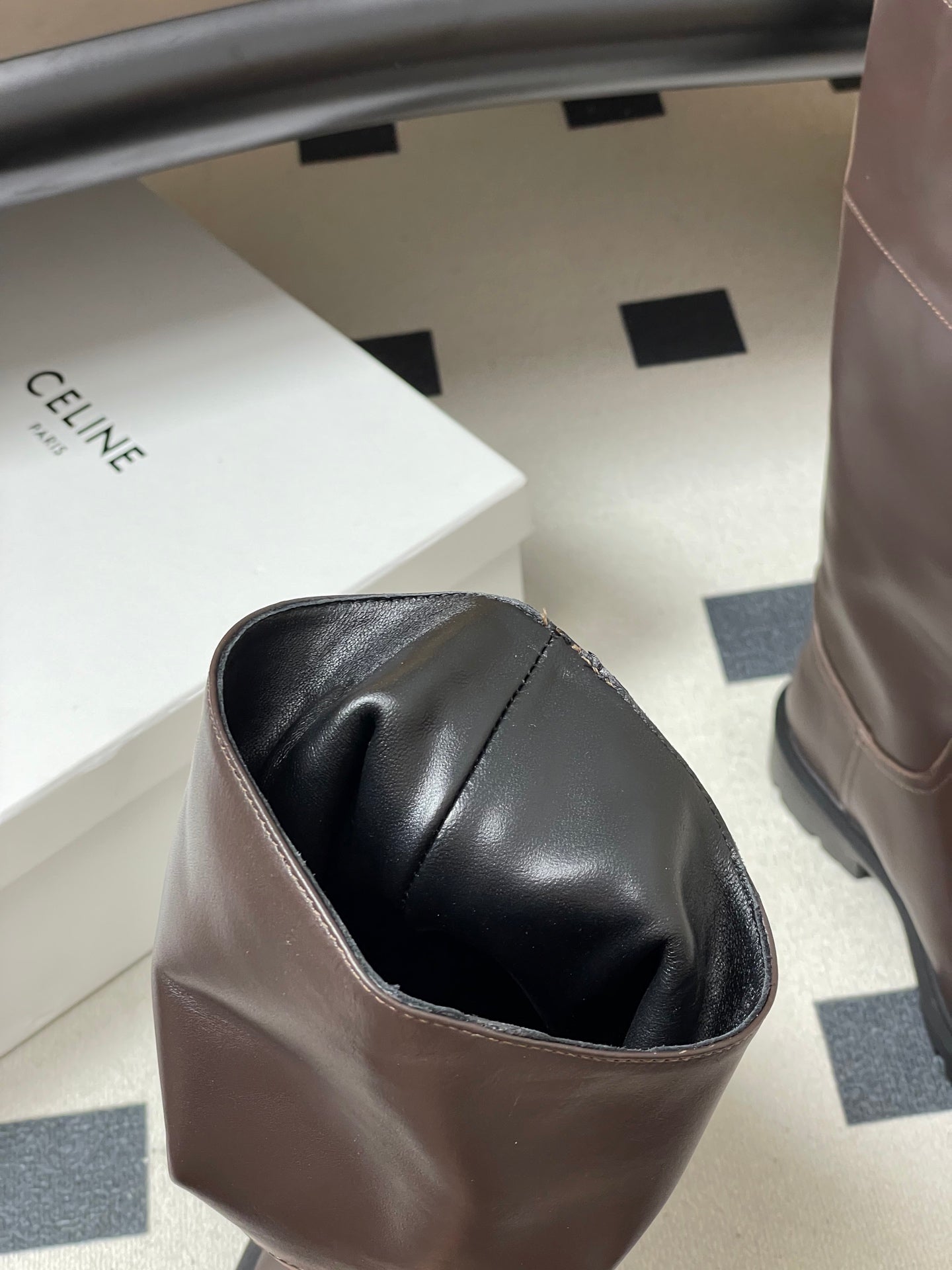 CELINE 26S MARGARET HIGH BOOTS IN DARK BROWN CALFSKIN