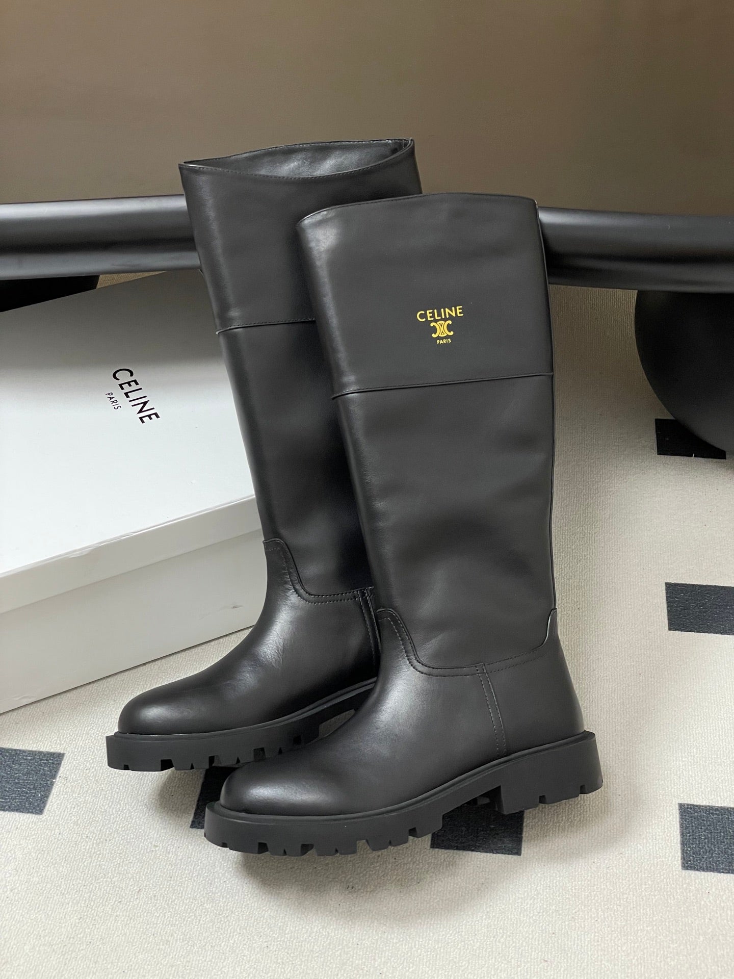 CELINE 26S MARGARET HIGH BOOTS IN BLACK CALFSKIN