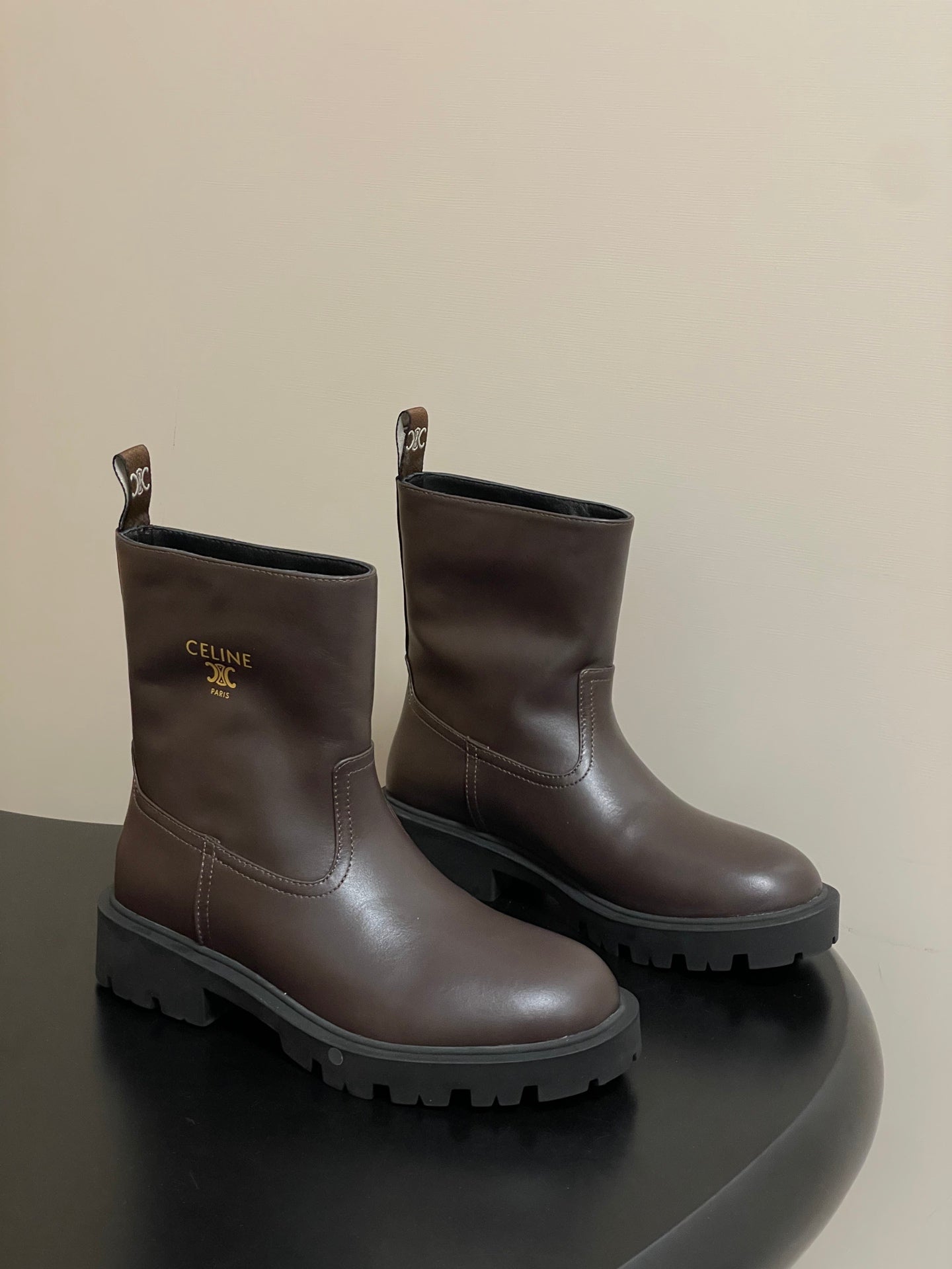 CELINE 26S MARGARET ANKLE BOOTS IN DARK BROWN CALFSKIN