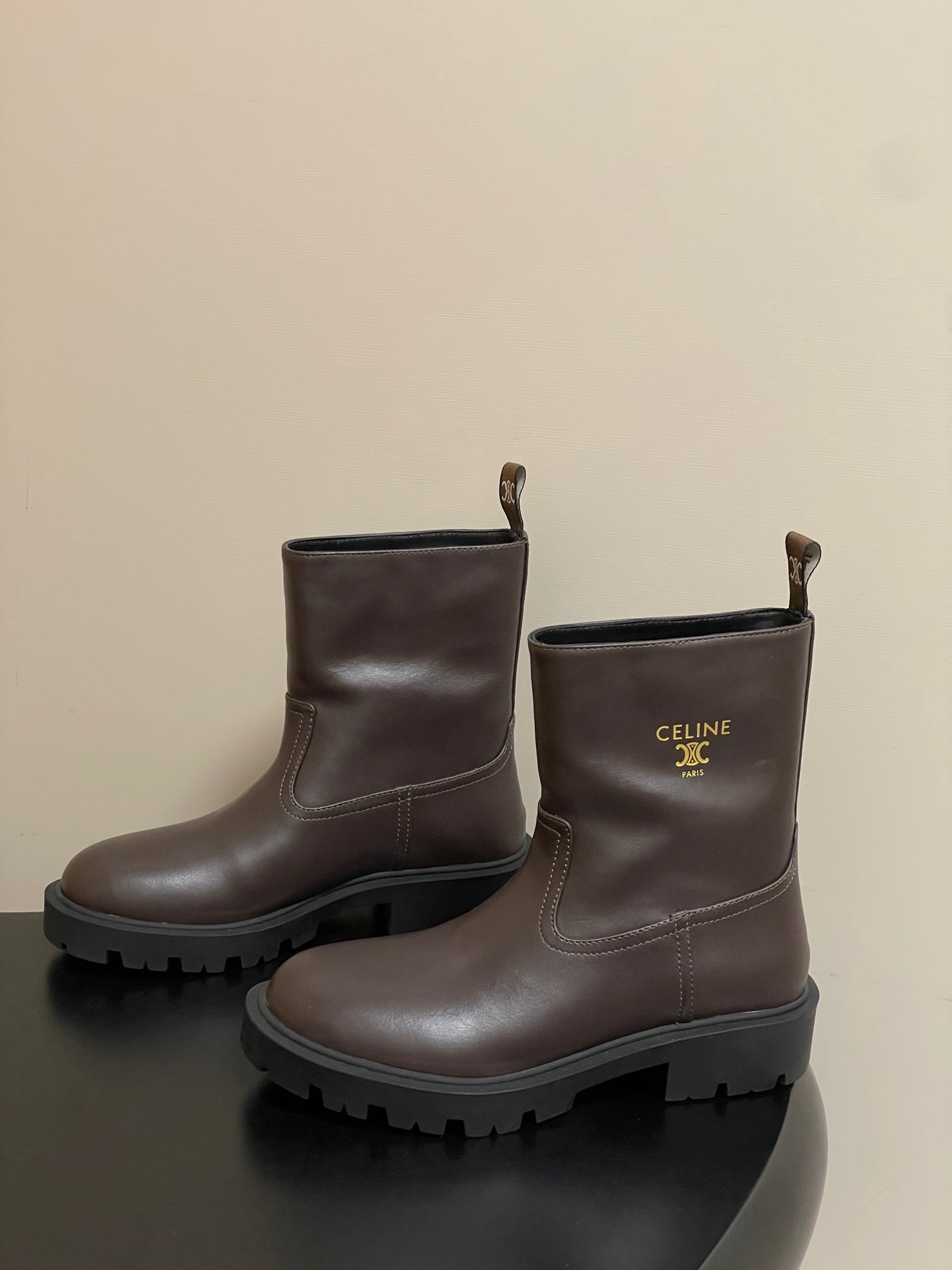 CELINE 26S MARGARET ANKLE BOOTS IN DARK BROWN CALFSKIN