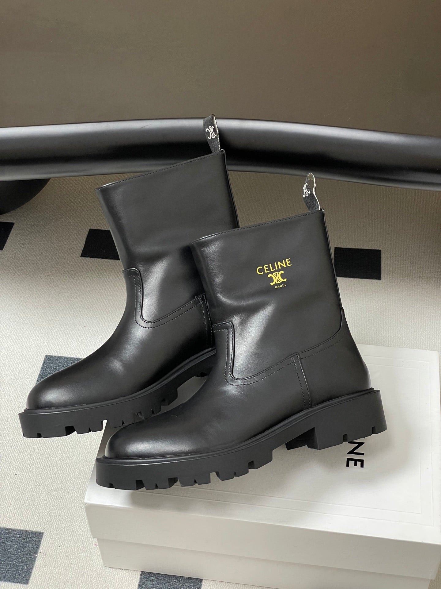 CELINE 26S MARGARET ANKLE BOOTS IN BLACK CALFSKIN