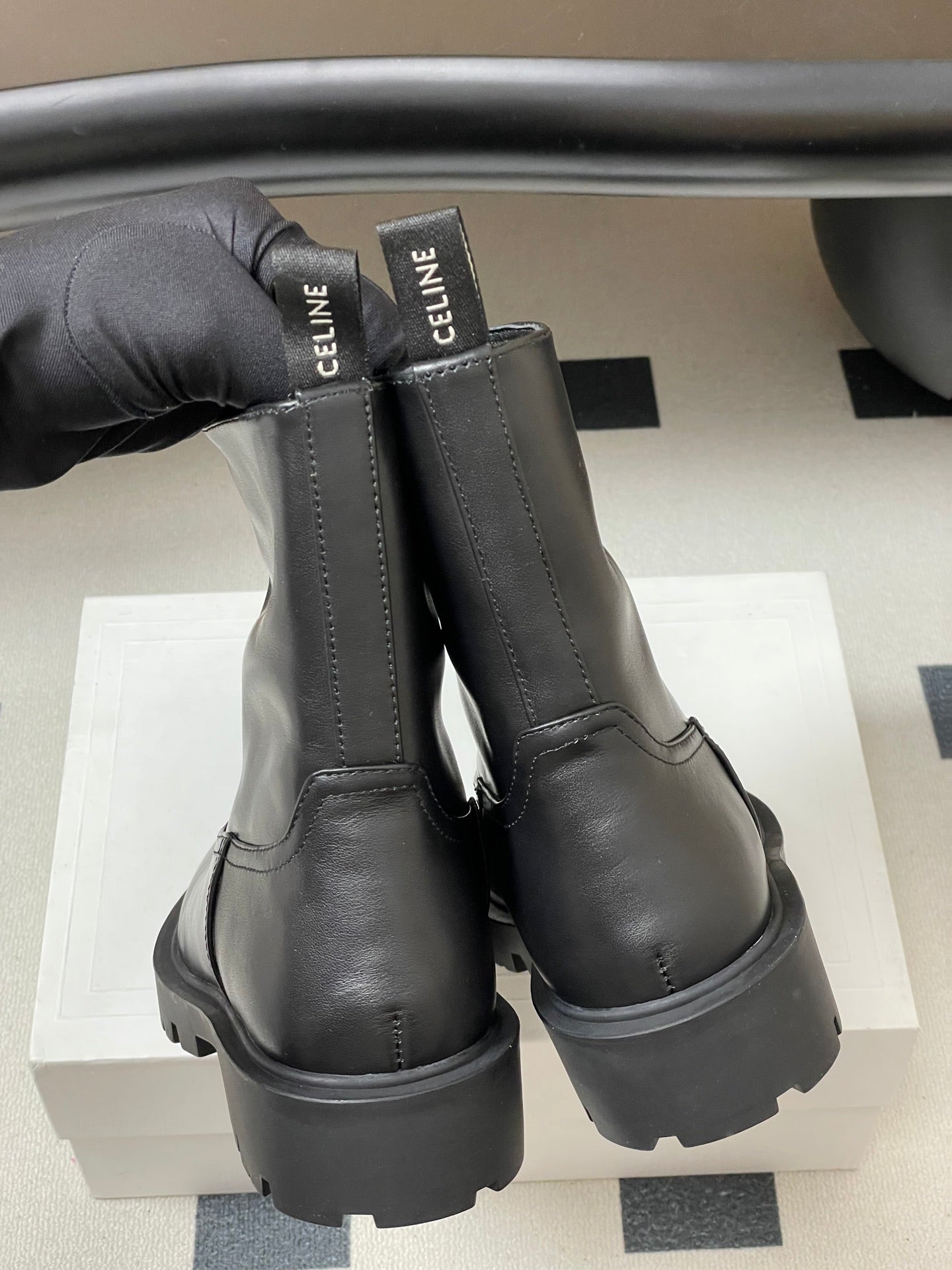 CELINE 26S MARGARET ANKLE BOOTS IN BLACK CALFSKIN