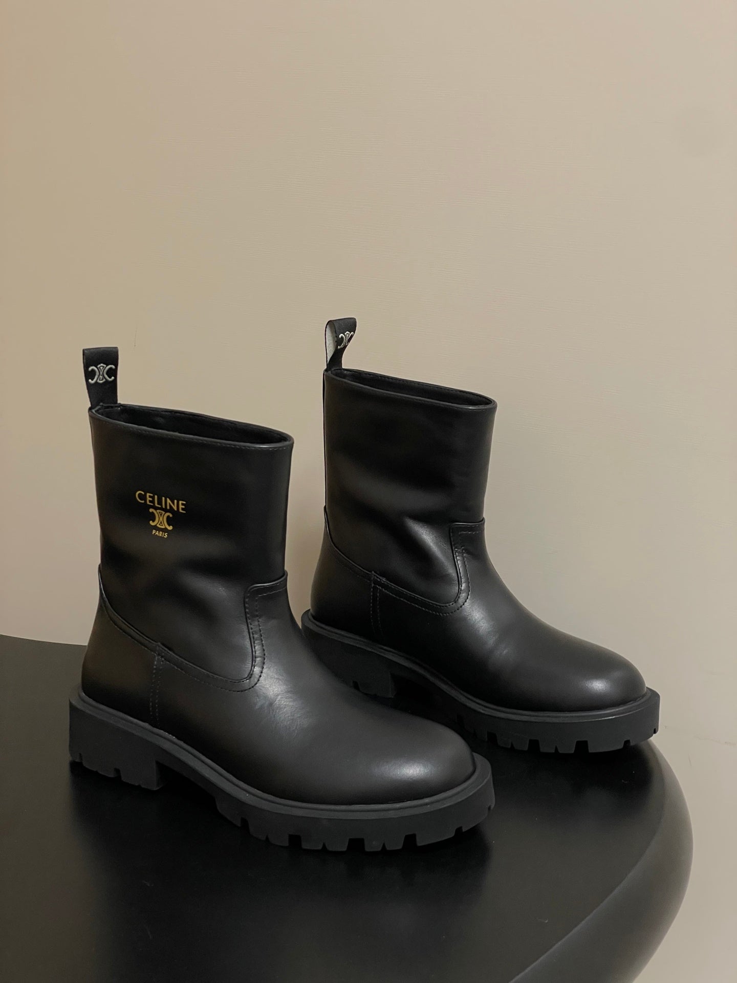 CELINE 26S MARGARET ANKLE BOOTS IN BLACK CALFSKIN