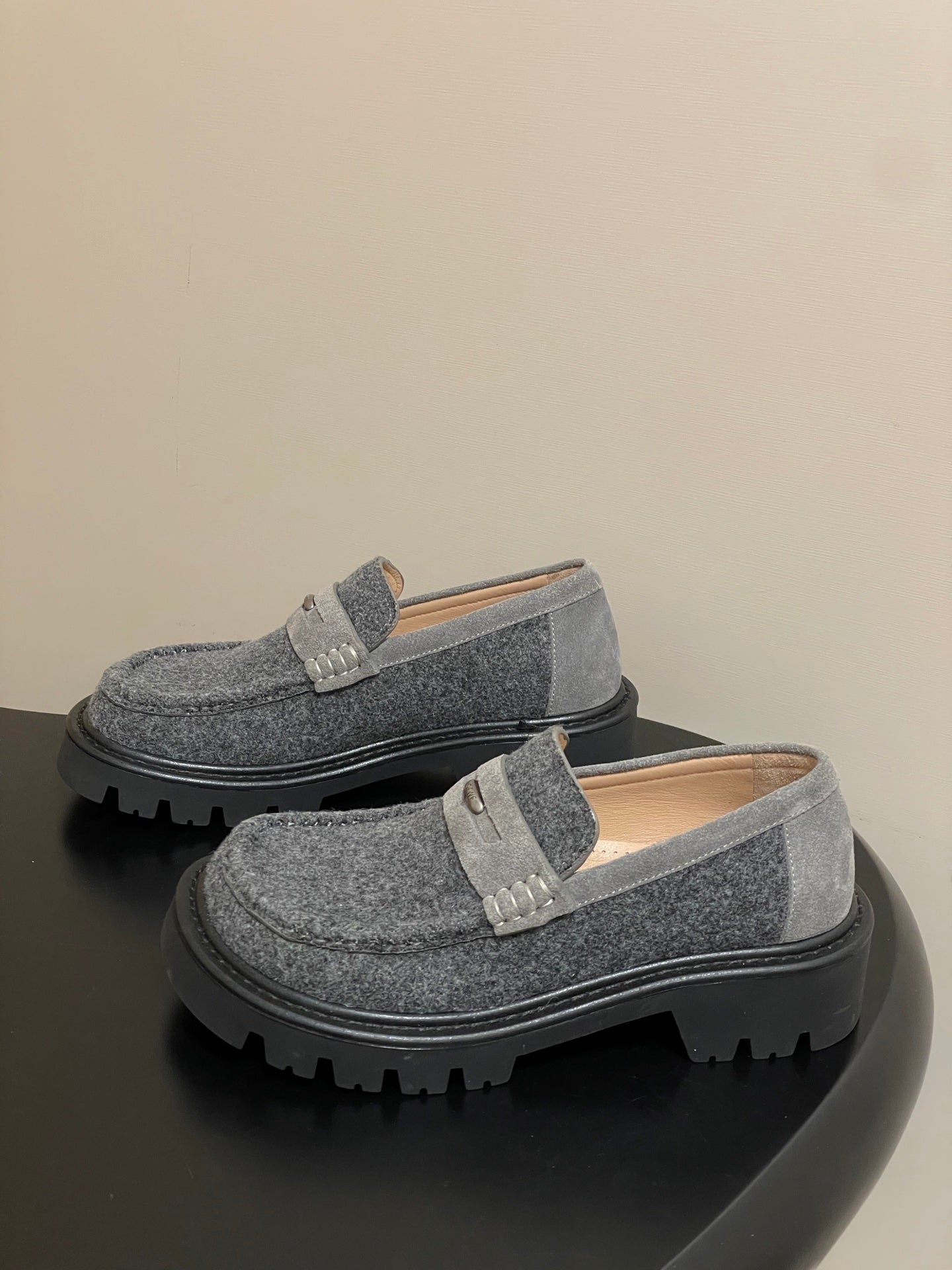 LOEWE 26S LOAFER IN GRAY FABRIC