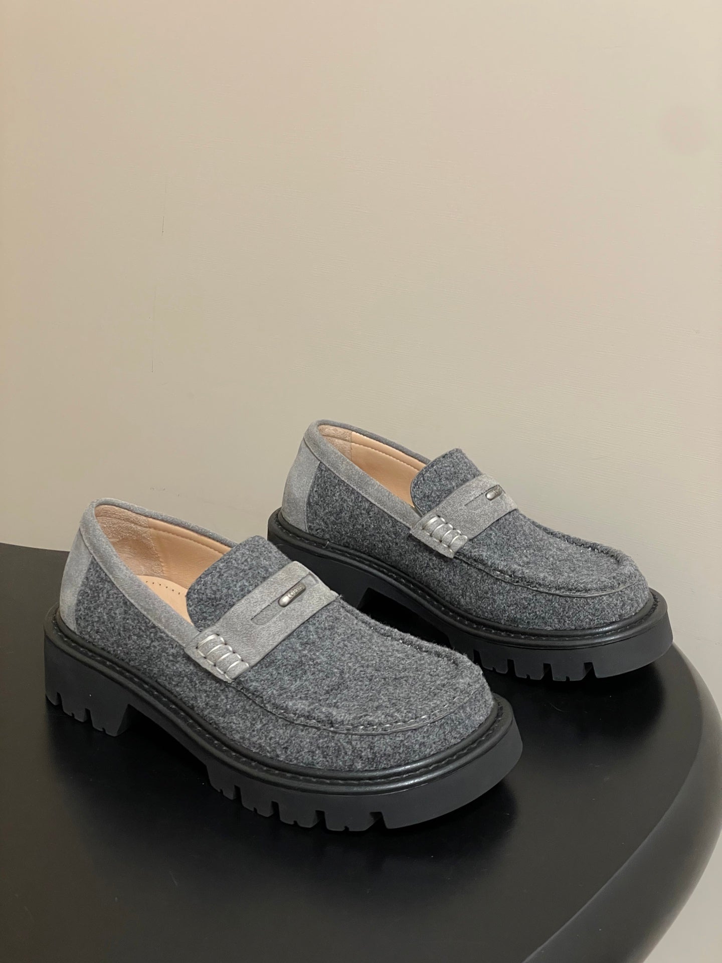 LOEWE 26S LOAFER IN GRAY FABRIC