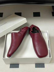 CELINE 26S ELASTIC-BACK FLAT SHOES IN DARK RED LAMBSKIN