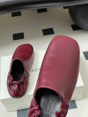 CELINE 26S ELASTIC-BACK FLAT SHOES IN DARK RED LAMBSKIN