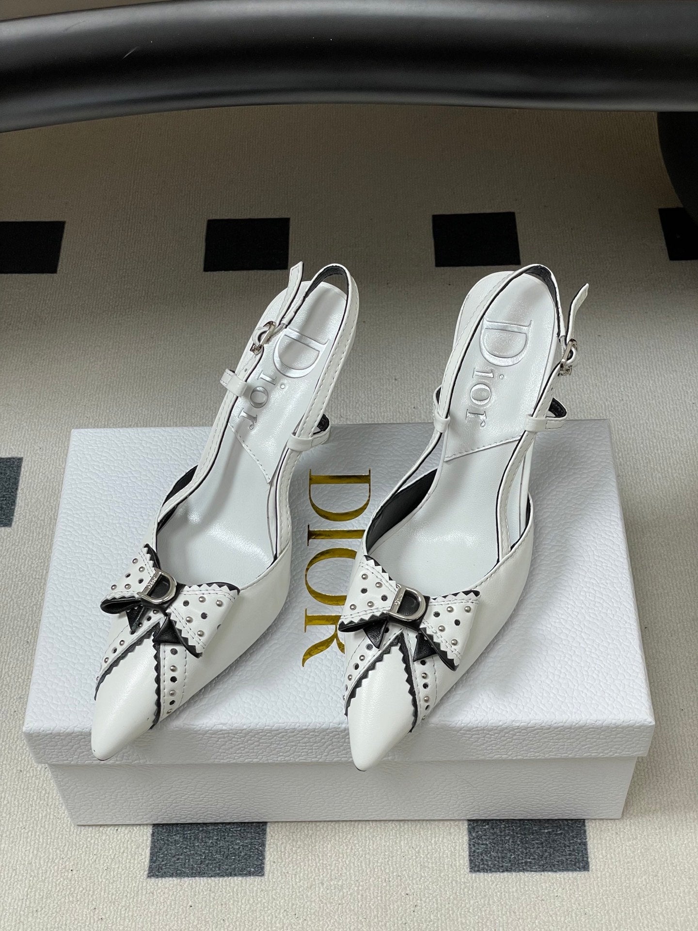 DIOR 26S SLINGBACK HIGH HEELS 100 MM IN WHITE CALFSKIN
