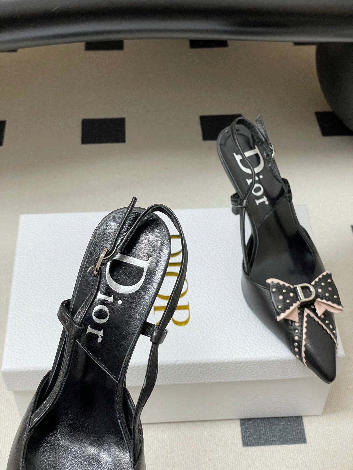 DIOR 26S SLINGBACK HIGH HEELS 100 MM IN BLACK CALFSKIN