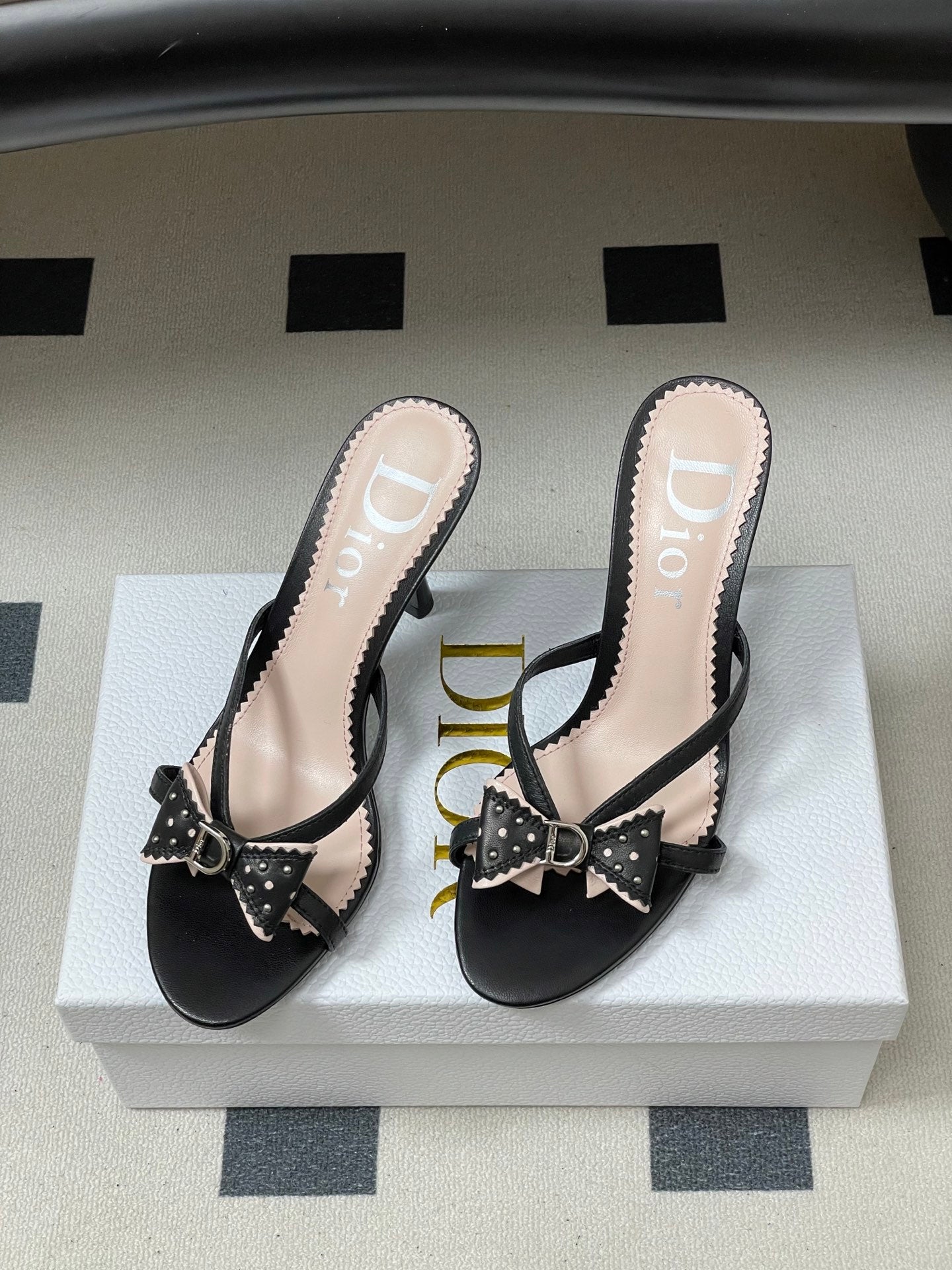 DIOR 26S HIGH HEEL SANDALS 100 MM IN BLACK CALFSKIN
