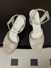 CHANEL 26S HIGH HEEL SANDALS 120 MM IN CREAM BEIGE SUEDE
