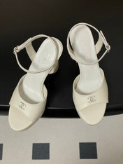 CHANEL 26S HIGH HEEL SANDALS 120 MM IN CREAM WHITE LAMBSKIN