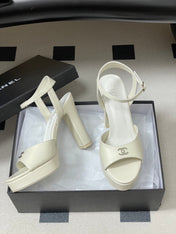 CHANEL 26S HIGH HEEL SANDALS 120 MM IN CREAM WHITE LAMBSKIN