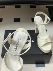 CHANEL 26S HIGH HEEL SANDALS 120 MM IN CREAM WHITE LAMBSKIN