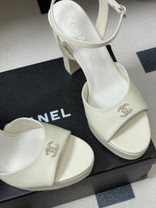 CHANEL 26S HIGH HEEL SANDALS 120 MM IN CREAM WHITE LAMBSKIN