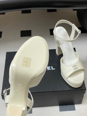 CHANEL 26S HIGH HEEL SANDALS 120 MM IN CREAM WHITE LAMBSKIN