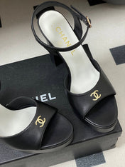 CHANEL 26S HIGH HEEL SANDALS 120 MM IN BLACK LAMBSKIN