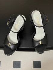 CHANEL 26S HIGH HEEL SANDALS 120 MM IN BLACK LAMBSKIN