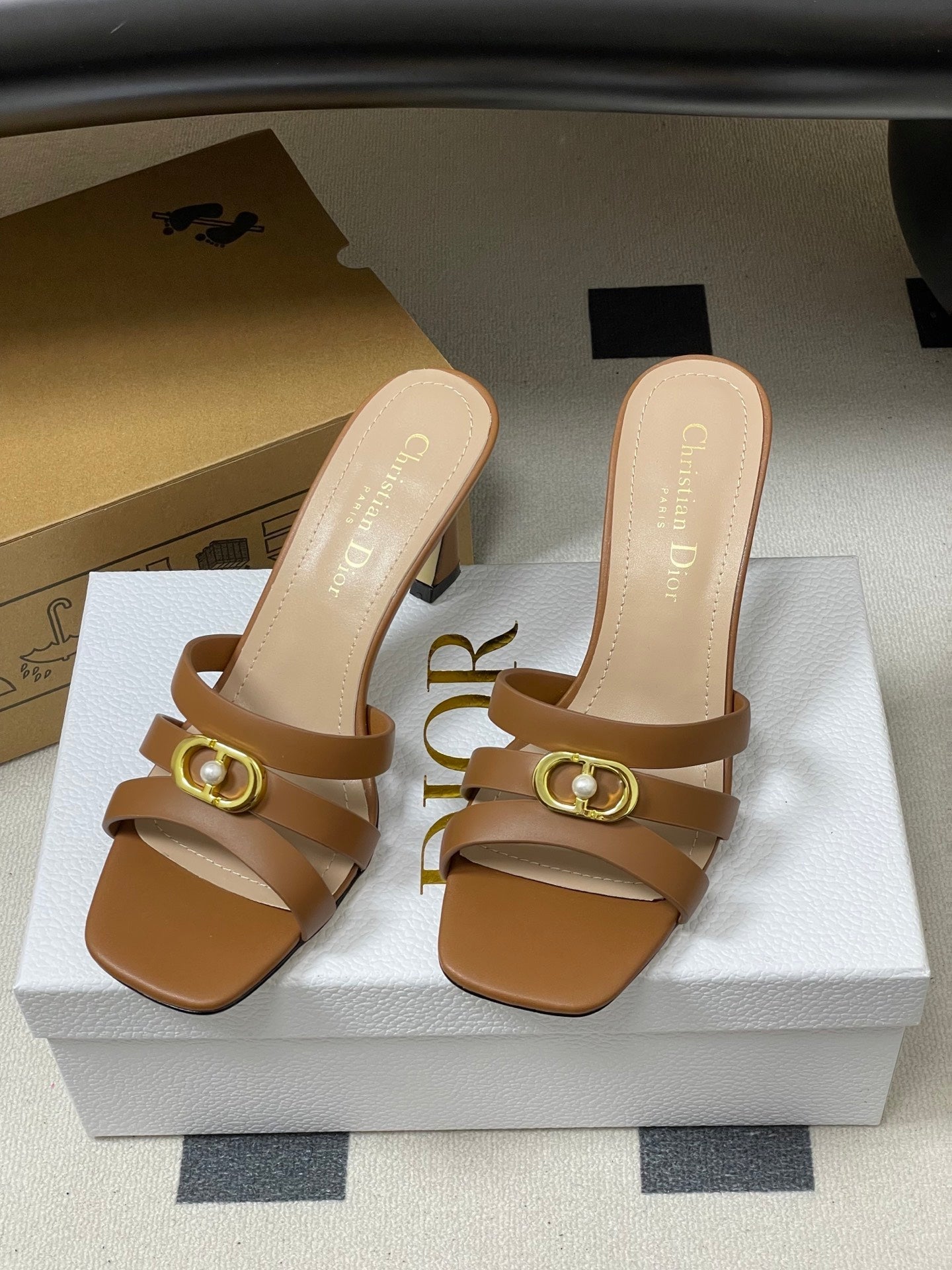 DIOR 26S HIGH HEEL SANDALS 80 MM IN BROWN CALFSKIN