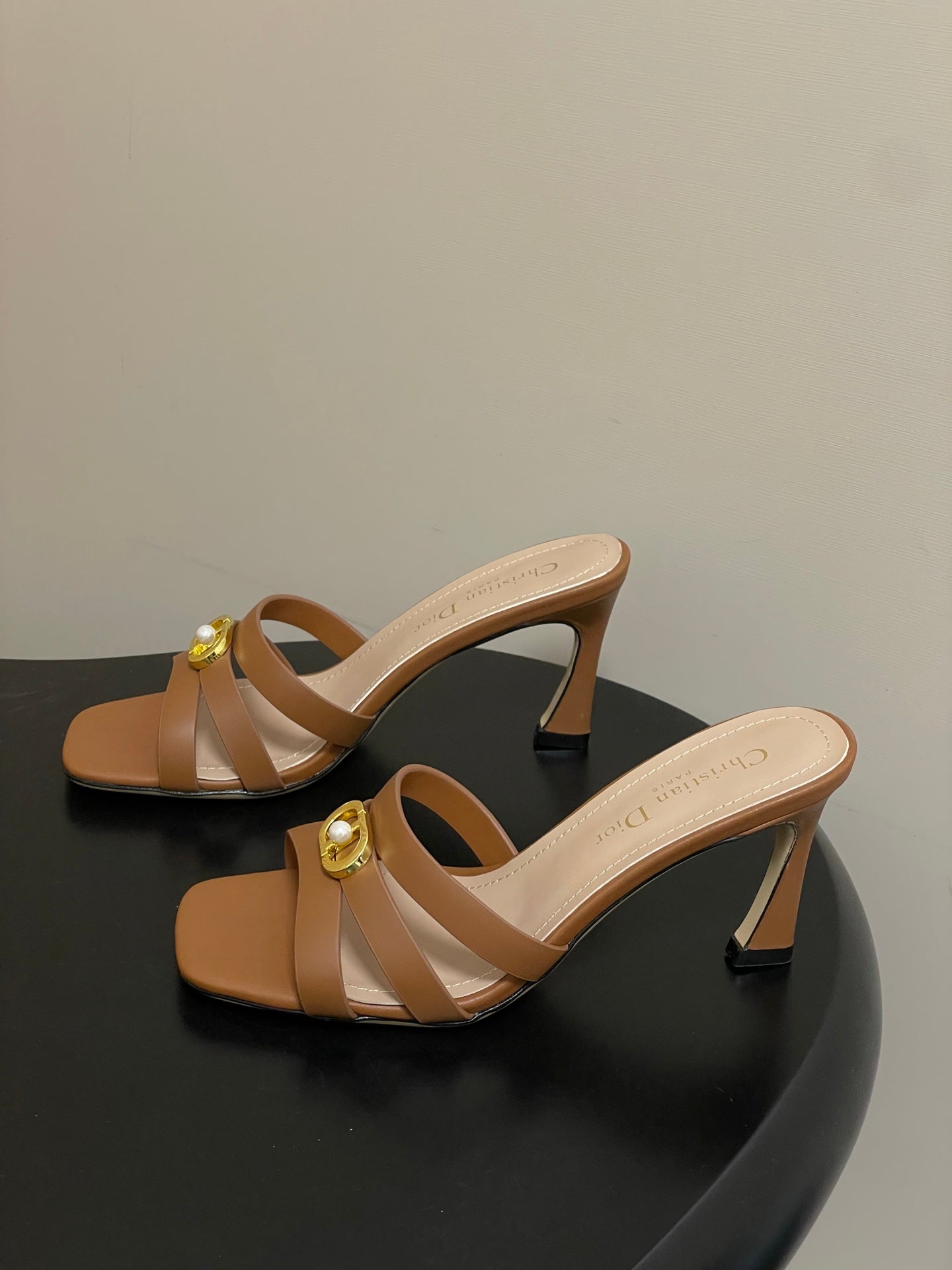 DIOR 26S HIGH HEEL SANDALS 80 MM IN BROWN CALFSKIN