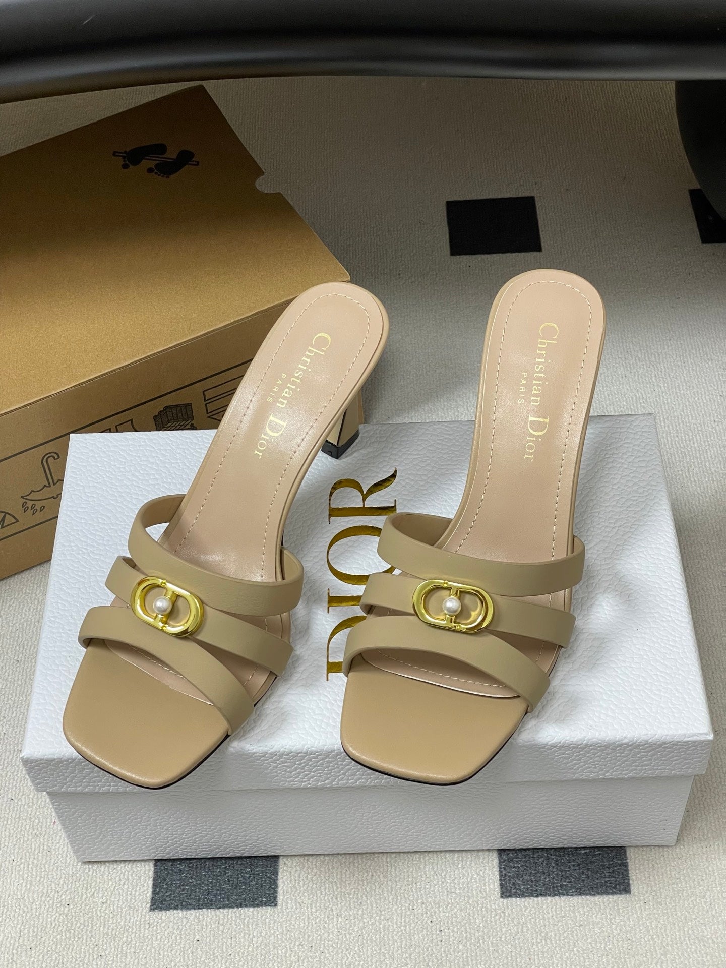 DIOR 26S HIGH HEEL SANDALS 80 MM IN WARM BEIGE BROWN CALFSKIN