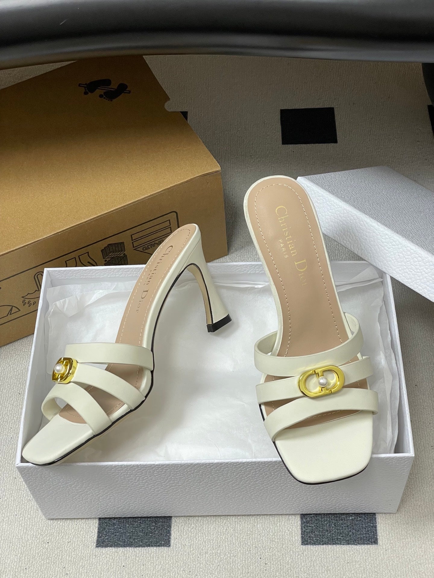 DIOR 26S HIGH HEEL SANDALS 80 MM IN WHITE CALFSKIN