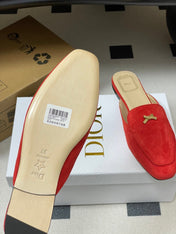 DIOR 26S MULES IN RED SUEDE WITH BOW