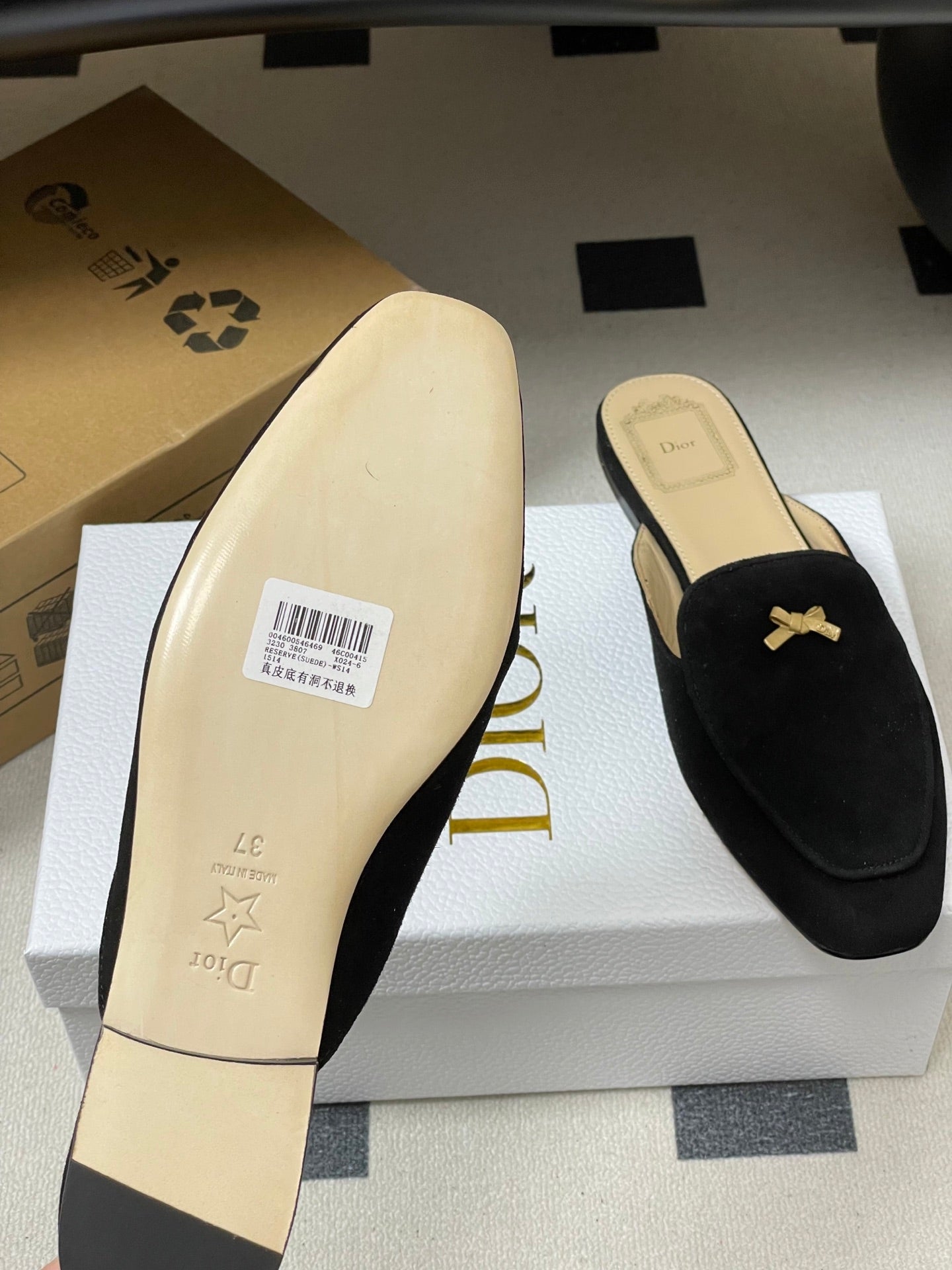 DIOR 26S MULES IN BLACK SUEDE WITH BOW