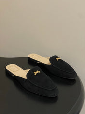 DIOR 26S MULES IN BLACK SUEDE WITH BOW