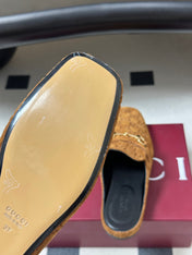 GUCCI 26S HORSEBIT LOAFER MULES IN MEDIUM BROWN SUEDE