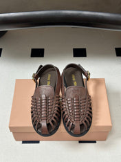 MIUMIU 26S SLINGBACK FISHERMAN SANDALS IN DARK BROWN CALFSKIN