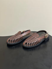 MIUMIU 26S SLINGBACK FISHERMAN SANDALS IN DARK BROWN CALFSKIN